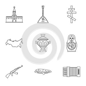 Holiday in Russia icons set, outline style