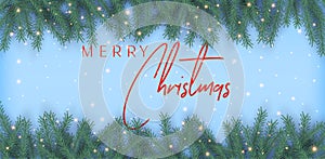 Holiday`s background with realistic looking christmas tree branches