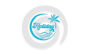 Holiday sea with palm tree or coconut tree vintage logo design