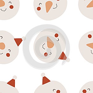 holiday seamless pattern with snowman, decorative elements. Colorful vector, flat style.