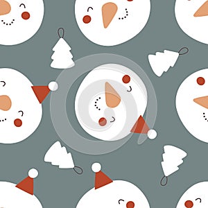 holiday seamless pattern with snowman, decorative elements. Colorful vector, flat style. hand drawing.