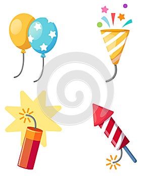 Holiday set firecracker,balloon,popper party isolated vector ill