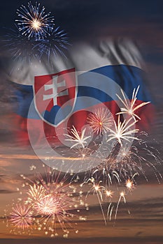 Fireworks and flag of Slovakia