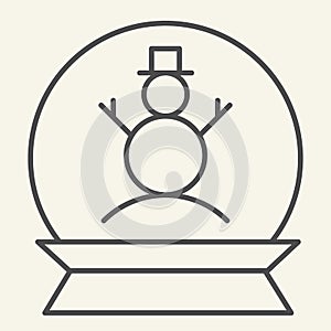 Holiday snow globe thin line icon. Christmas glass sphere with snowman outline style pictogram on white background