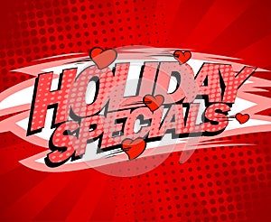 Holiday specials red design concept, sale poster with flying hearts