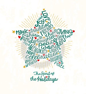 Holiday star greeting card with inspiring handwritten words