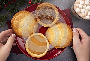 Holiday Table Set with Various Flavors of Fresh Baked Pies