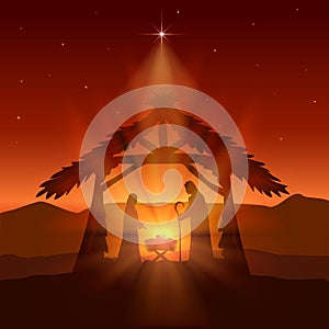 Christian Christmas with Birth of Jesus and Star on Night Background