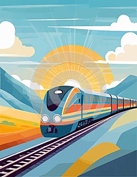 Holiday Travel Series - Colorful Abstract Art Vector Image of Passenger Train