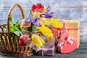 Holiday Tulip Flowers on Wooden Background