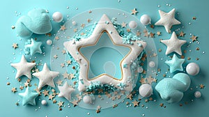 Holiday turqoise white stars and snowflakes photo