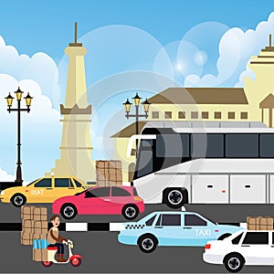 Holiday vacation traffic jam congestion illustration in yogyakarta street indonesia photo