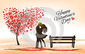 Holiday Valentine\'s Day background. Tree with heart-shaped leaves