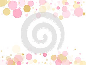 Holiday vector pattern. Gold, pink and rose color round confetti dots, circles scatter on white.