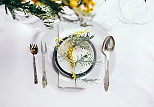 Holiday wedding table setting