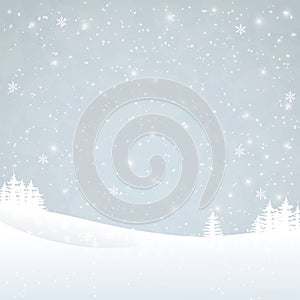 Holiday winter landscape background with falling snow.