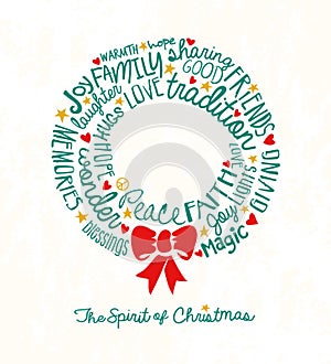 Holiday wreath greeting card with inspiring handwritten words