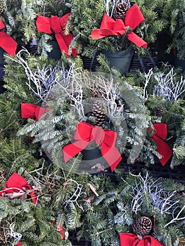 Holiday Wreaths with red Bow