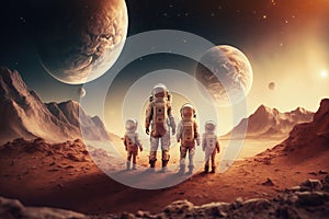 Holidaying in planet Mars. Digital illustration created using Generative AI photo