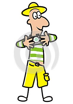 Holidaymaker and camera, vector cartoon