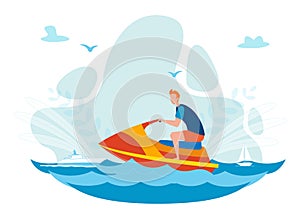 Holidaymaker Riding Jet Ski Flat Vector Character