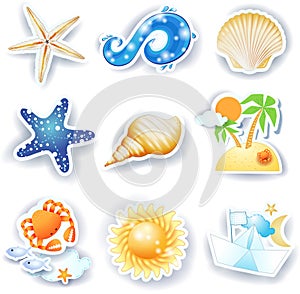 Holidays on the beach, set of vector icons