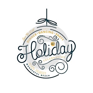 Holidays calligraphy lettering in circle style on white background for Christmas. beach holiday