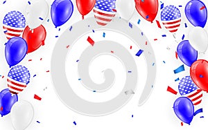 Holidays card design. American flag balloons with confetti background. Vector illustration