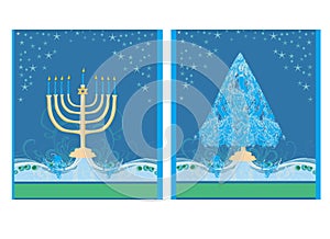 Holidays! cards with Christmas tree and Channuka candles