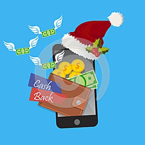 Holidays cashback in mobile app concept