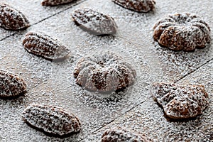 Holidays cookies with sugar on wooden table