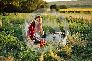 Holidays in the countryside. Rural Countryside Breaks and Getaways. Relaxing countryside break in rural cottage. Woman
