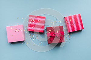 Holidays giftboxes on the pastel mint background