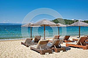 Holidays in the Greek islands, Koukounaries beach, Skiathos island, Greece, summer 2021