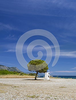 Holidays in the Greek spa resort of Loutra Edipsou on the island of Evia Euboea, Greece on a sunny day in the Aegean Sea