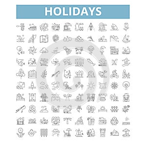 Holidays icons, line symbols, web signs, vector set, isolated illustration
