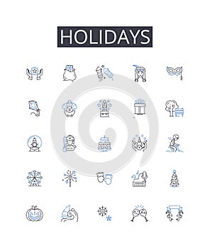 Holidays line icons collection. Vacations, Getaways, Festivals, Celebrations, Breaks, Retreats, Time off vector and