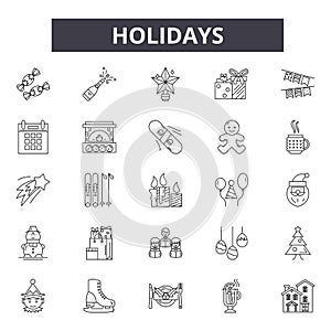 Holidays line icons, signs, vector set, outline illustration concept