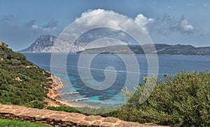 Holidays in Sardinia Sardegna, Italy. Aerial panoramic view of the beach and sea near San Teodoro.