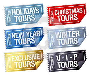 Holidays tours stickers in form of tickets.