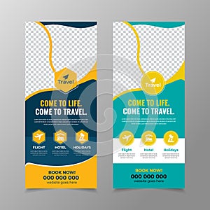 Holidays and Travel agency roll-up banner design template