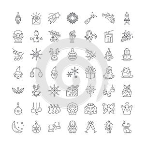 Holidays and vacation linear icons, signs, symbols vector line illustration set