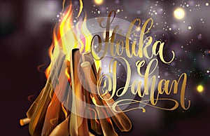 Holika Dahan greeting card design with a realistic fire photo