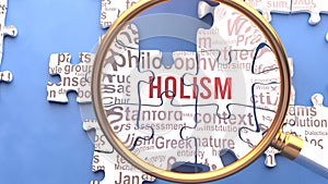 Holism and related ideas on a puzzle pieces. A metaphor showing complexity of Holism analyzed with a help of a magnifyin photo