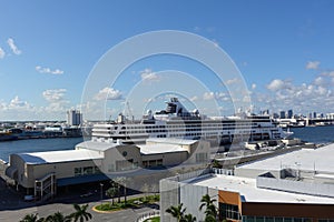 The Holland America Cruise Line Veendam cruise ship dock at the Port Everglades port in Ft. Lauderdale