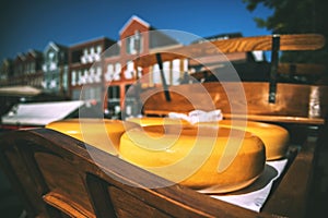 Holland cheese rounds at traditional market