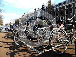 Bikes or bicycles parked in Amsterdam, the Netherlands