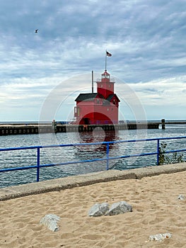 Holland Harbor Lighthouse at Holland State Park in Michigan