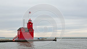 Holland Harbor Lighthouse on an overcast day