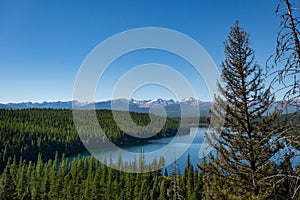 Holland Lake and Falls trail in Flathead National Forest, Montana. USA.